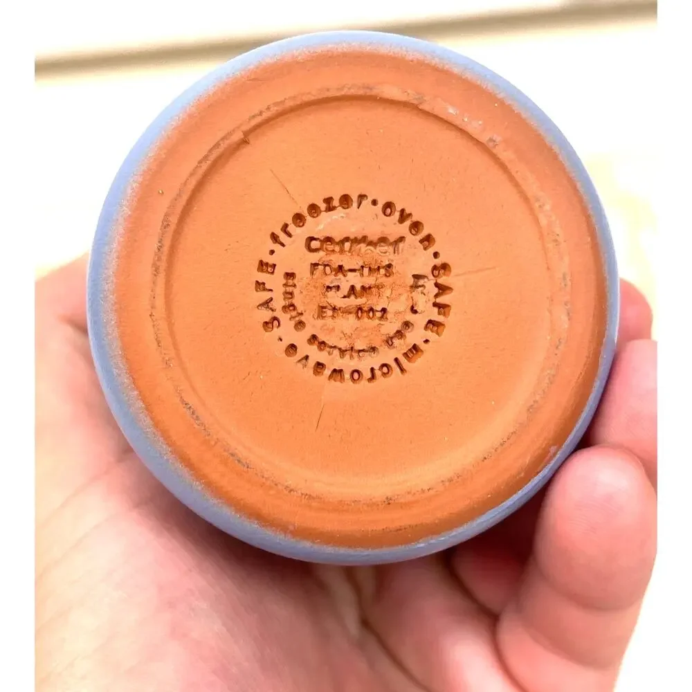 La Fermière Cermer Set of 2 Blue Terra Cotta Pottery Yogurt Pots NEW